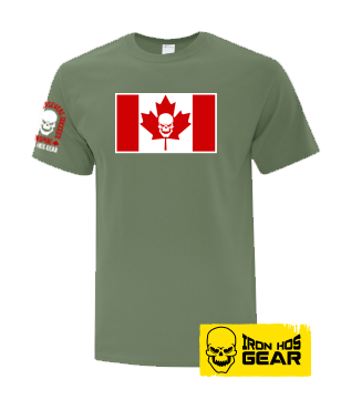 Iron Hos Canadian Flag - Ladies T Shirt Military  Green