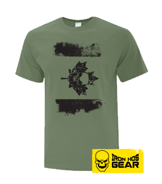 Distressed Canadian Flag Skull  - Mens T Shirt Military Green