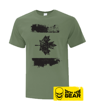 Distressed Canadian Flag - Mens T Shirt Military Green