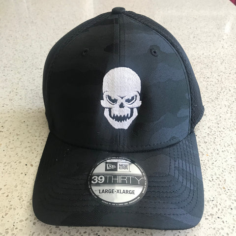 Iron Hos Flex Fit New Era Black Camo Hat-WHITE  Skull