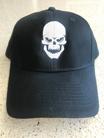 Iron Hos Adjustable  Black Hat - WHITE  Skull