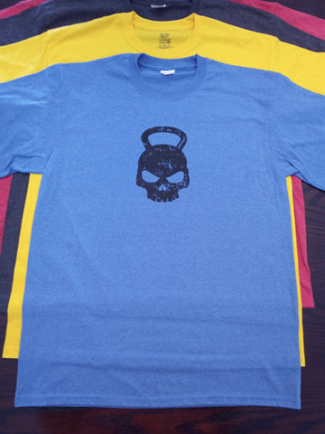 Ladies - Iron Hos Kettlebell Skull - Heather Blue T shirt