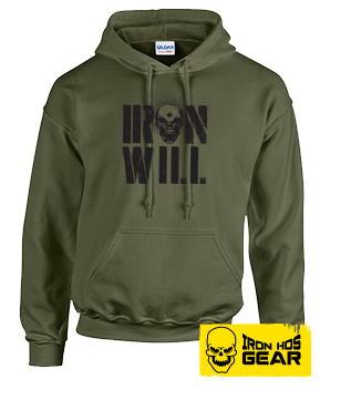 Hardcore Iron Hos Gear - IRON WILL - Military Green Hoodie