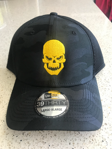 Iron Hos Flex Fit New Era Black Camo Hat- Yellow Skull