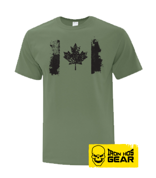 Distressed Canadian Flag - Mens T Shirt Military Green - Horizontal